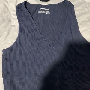 Garage Deep Blue Ribbed V-Neck Tank